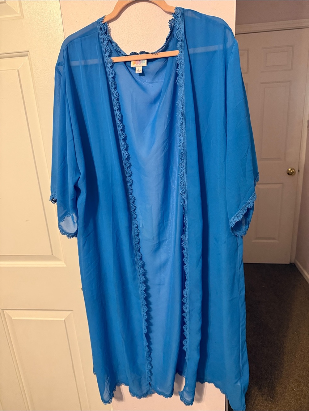 Lularoe Chloe kimono Blue Lace-Trim vintage